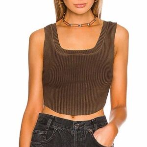 Cotton Citizen Ibiza Cropped‎ Tank XS Brown Ribbed Asymmetrical Hem $115 Retail